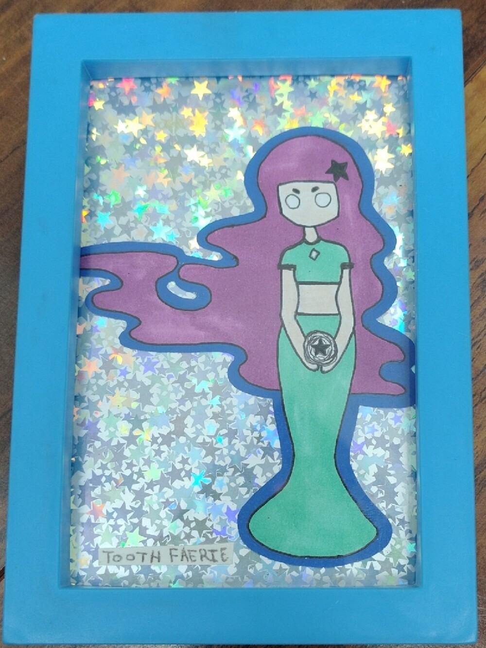 Lovely Girl Mermaid Cute Drawing Art  in Bright Blue Frame